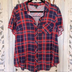 Torrid Plaid Short Sleeve Blouse 1x plus size